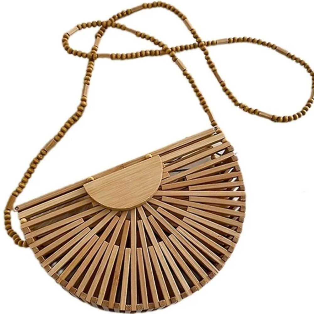 Cult Gaia style mini Tan Bamboo handbag bag